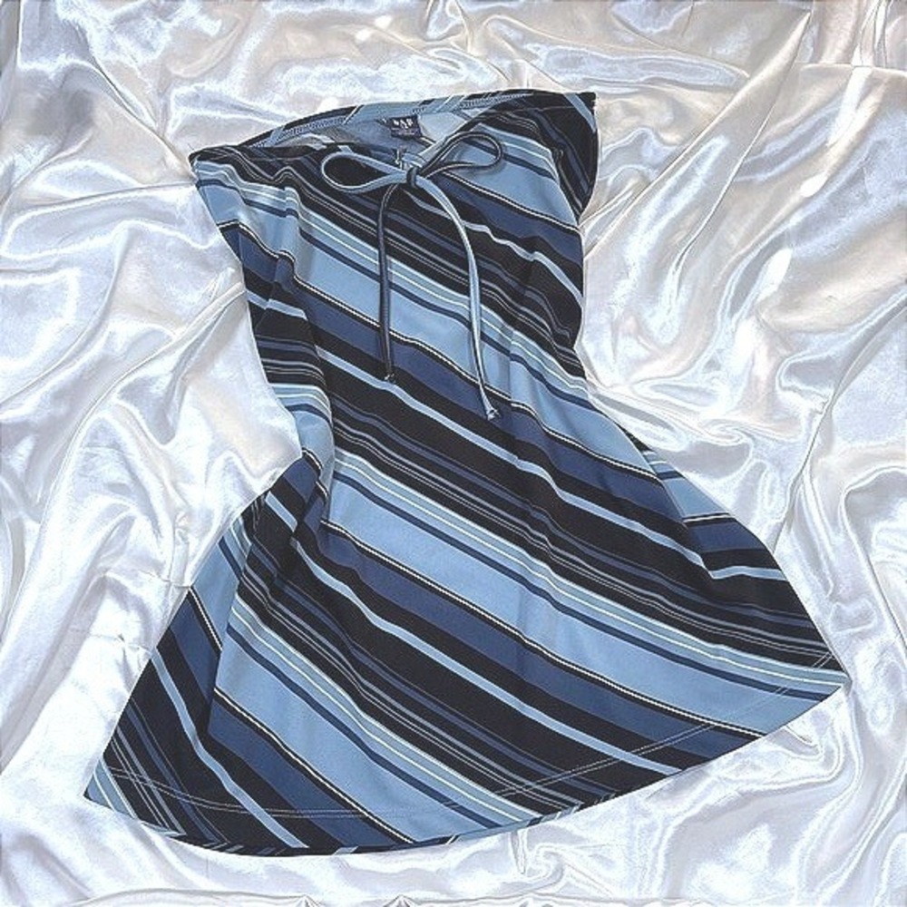 Vintage Mini Skirt Blue Excellent Gap Diagonal Stripe Tie Waist XS
